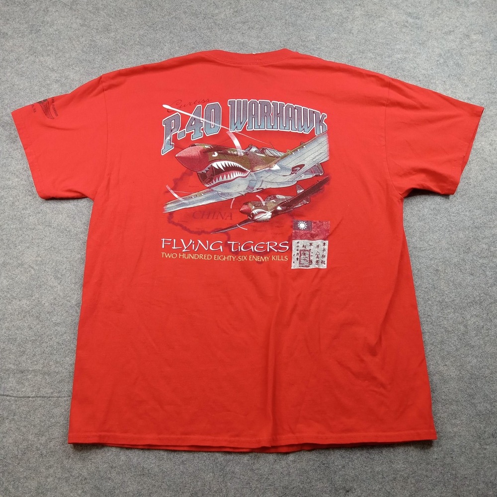 Air Force Shirt Mens XL P-40 Warhawk Flying Tigers Military Plane Graphic Pocket
